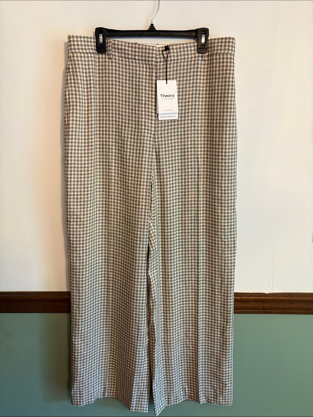 Theory Trousers Womens Cream multi Linear Check Dress Pants